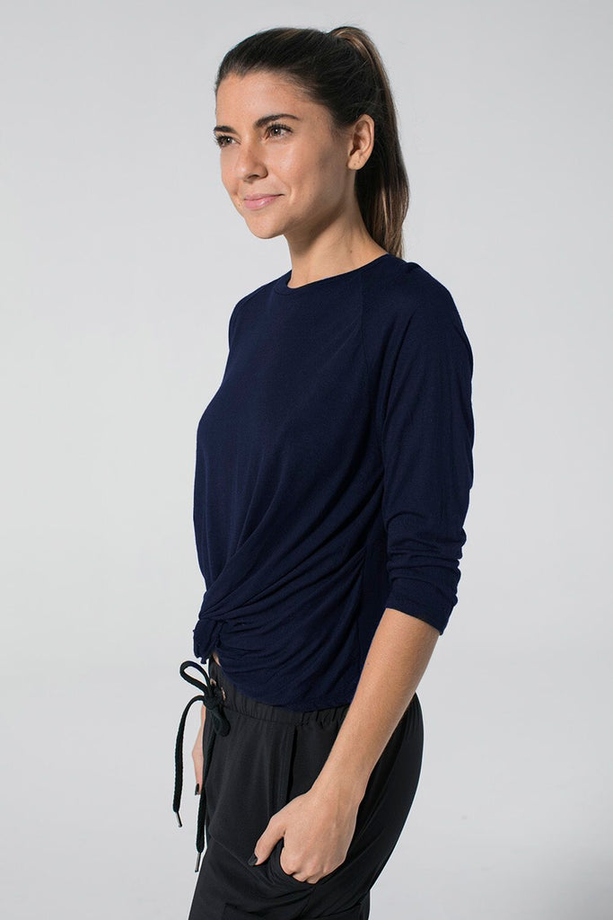 Woman is wearing 9 2 5 fit Do's & Don'ts Navy 3/4 length Top