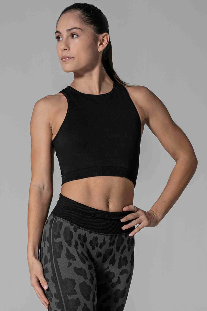 Woman is wearing 925 fit Fresh Crop Black Sports Bra.