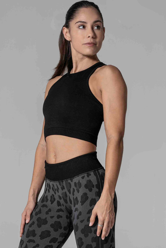 Woman is wearing 925 fit Fresh Crop Black Sports Bra.