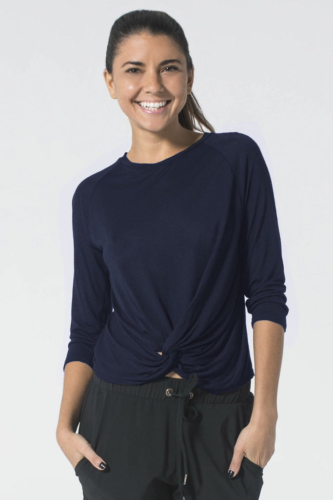 Woman is wearing 9 2 5 fit Do's & Don'ts Navy 3/4 length Top