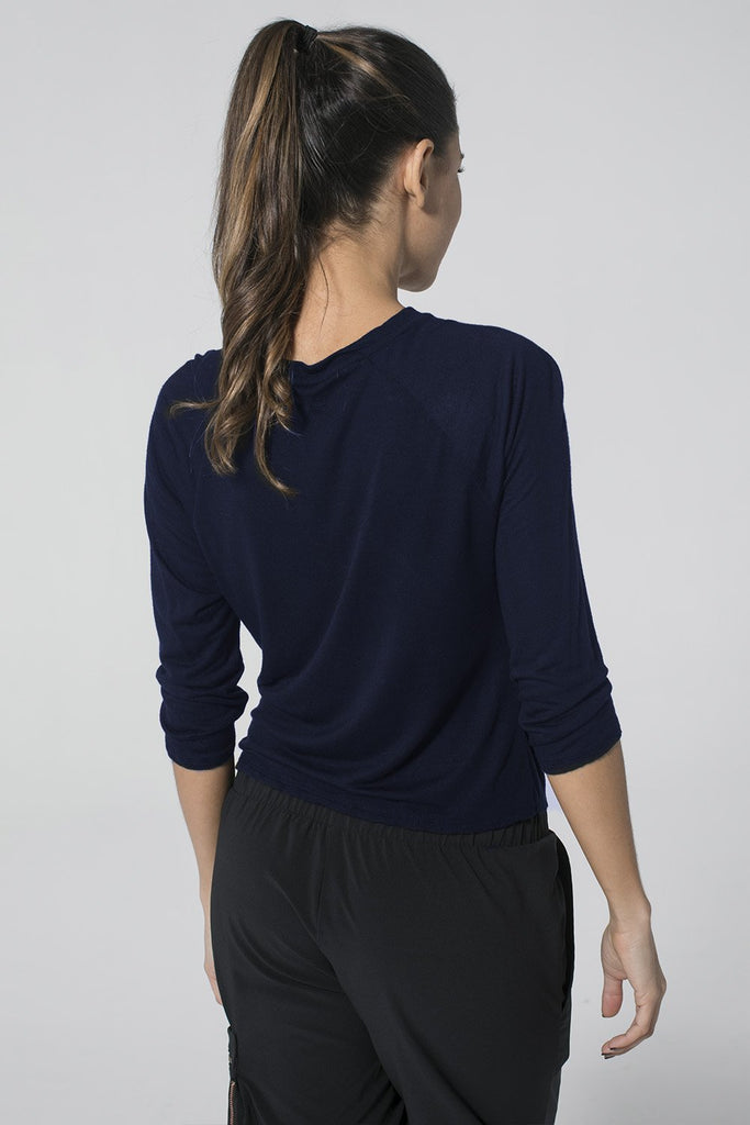 Woman is wearing 9 2 5 fit Do's & Don'ts Navy 3/4 length Top