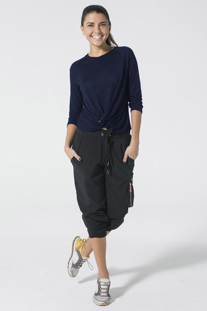 Woman is wearing 9 2 5 fit Do's & Don'ts Navy 3/4 length Top